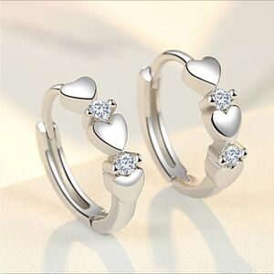 - 🩶Silver Filled Triple Mini Heart Petite C Hoop Earrings